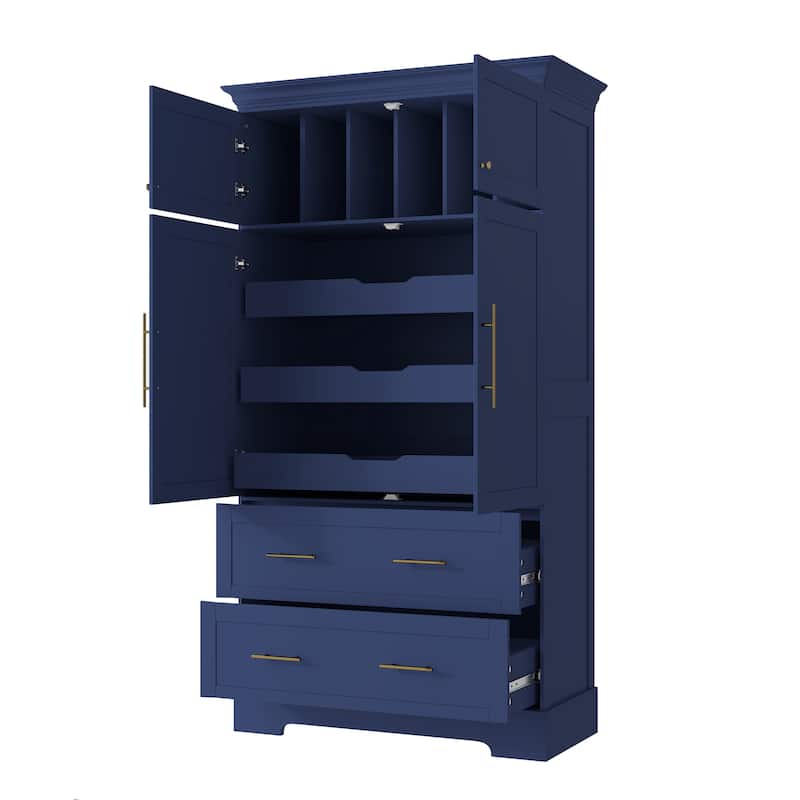 Farmhouse Kitchen Pantry, 40"W - 4-Door Freestanding Cabinet with Pull-Out Trays, Drawers & Pan Storag