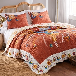 Topanga Bohemian Floral Orange Quilt Set