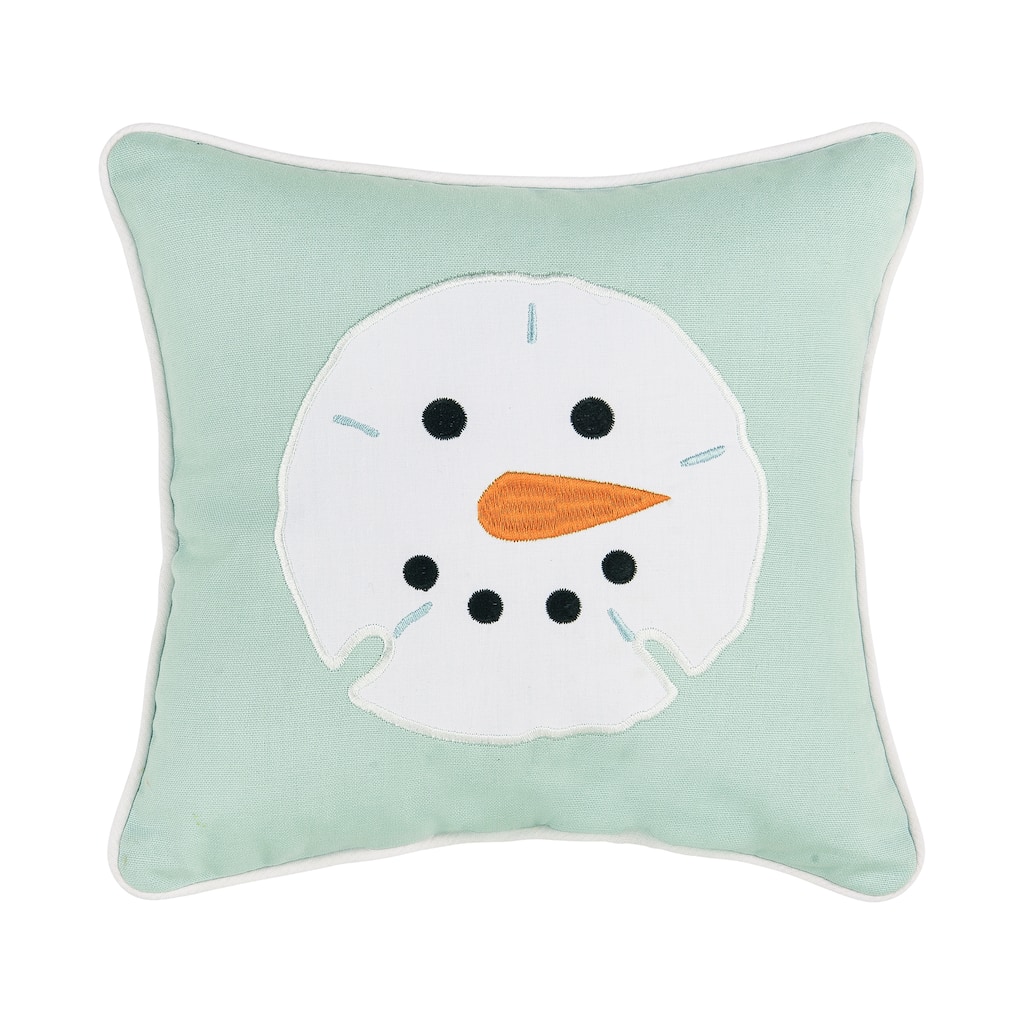 Sand Dollar Shaped Snowman Christmas Accent Pillow, 10" x 10"
