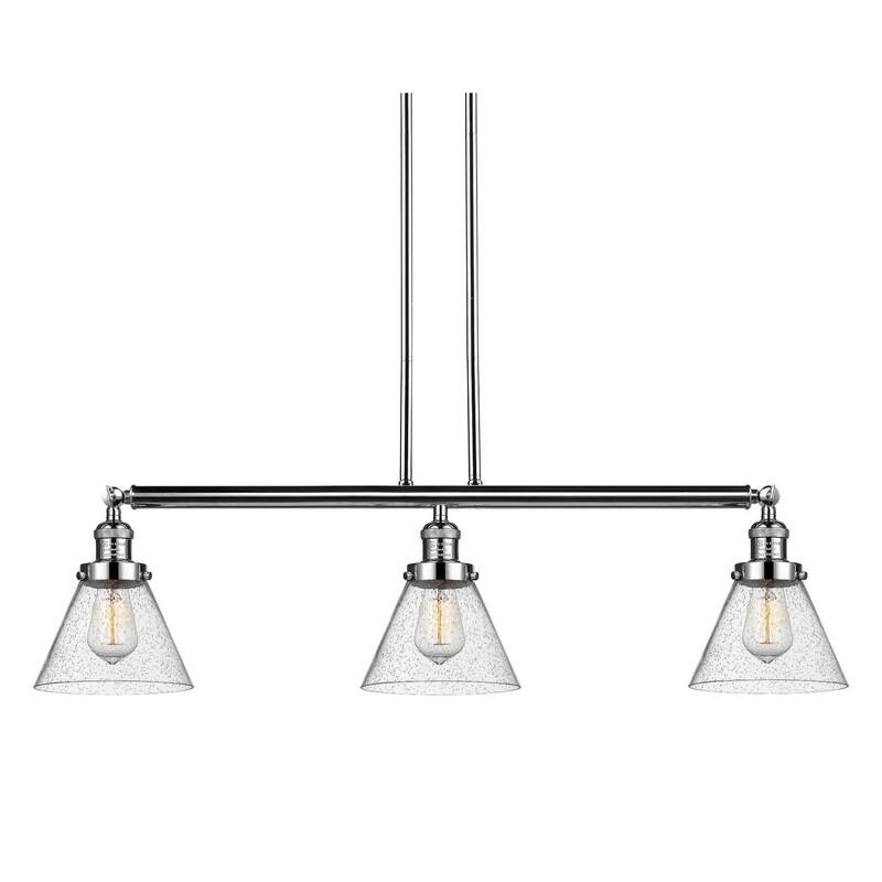 Innovations Lighting Large Cone 3 Light 40" Wide Linear Chandelier - Polished Nickel / Seedy
