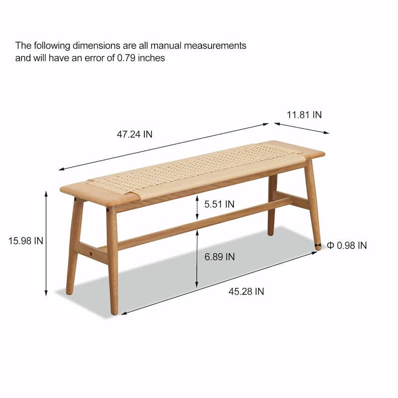 Natural Oak Wood Bench - Woven Design - Multi-Room Use