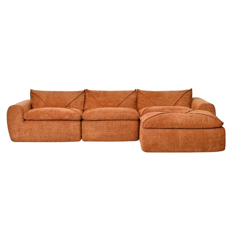 Particle Chenille Sectional Sofa Pull-line Pull-point Design Sofa with Movable Ottoman