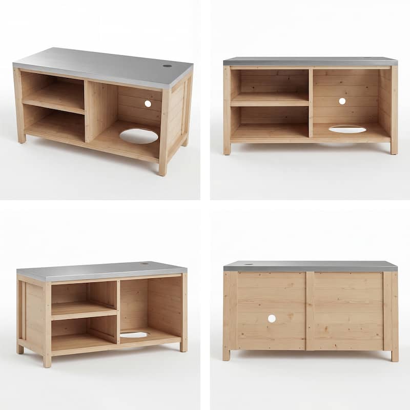 Modular Outdoor Kitchen Island Set, 100% Solid Wood BBQ Cabinet , Patio Kitchen Bar Table