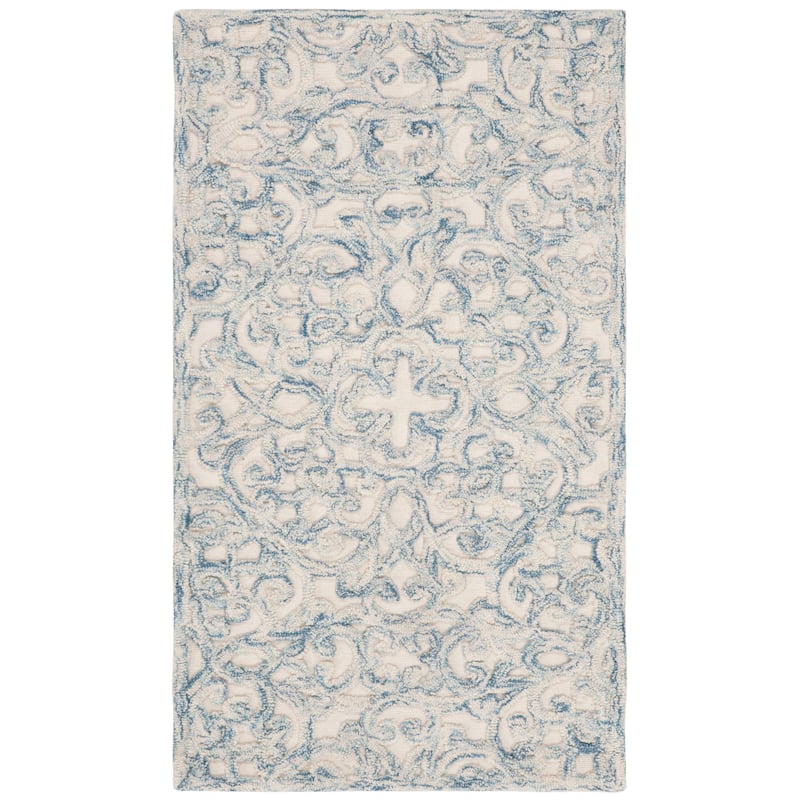 SAFAVIEH Handmade Trace Megane Modern Wool Rug - 2'6" x 4' - Blue/Ivory