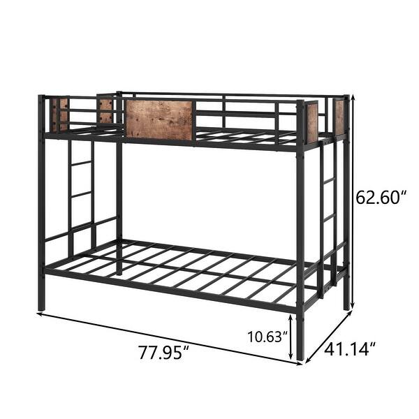 Sturdy Twin Over Twin Metal Bunk Bed with Double Ladder, Safety Guardrails, and Under,Bed Storage