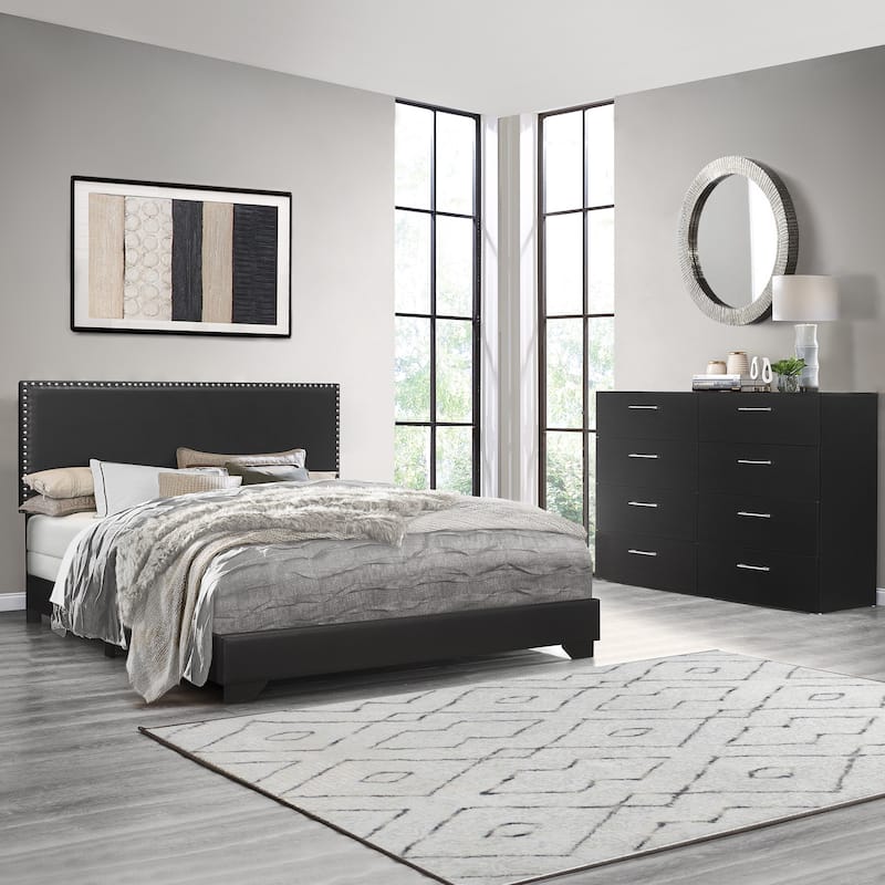 Gayle Nailhead Trim Faux Leather Upholstered Bed, by Hillsdale