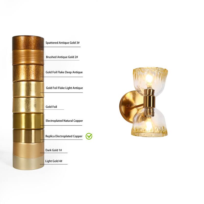 Modern 2-Light Wall Sconce with Gold Colored Glass Bathroom Vanity Lights - D8.2" x H10"