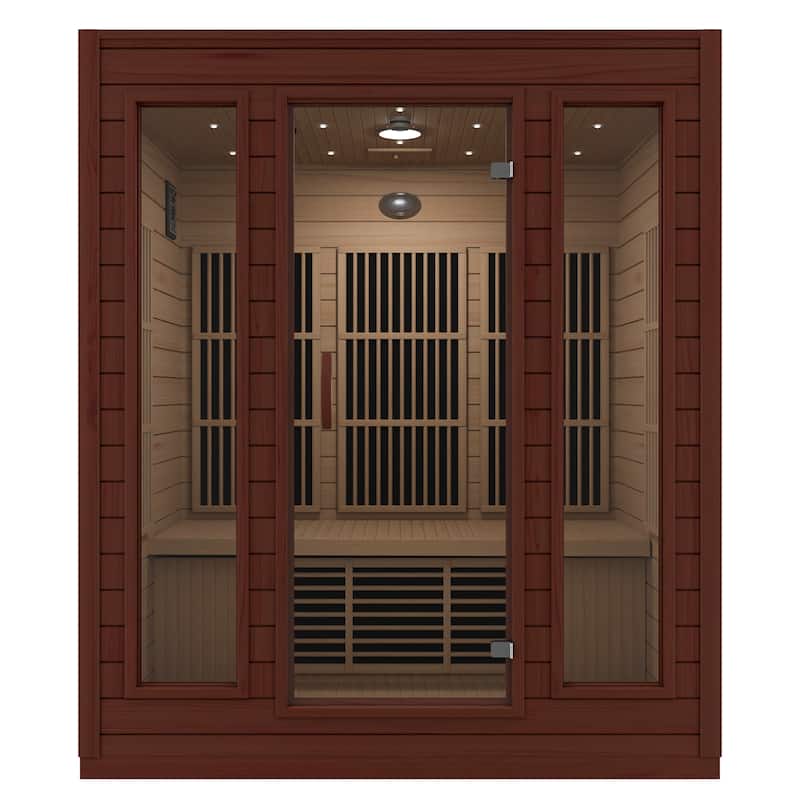 SteamSpa 3-Person 2.3KW Carbon FAR Infrared Hemlock Wooden Indoor Home Sauna Room with LED Touch Control Panel - Wood