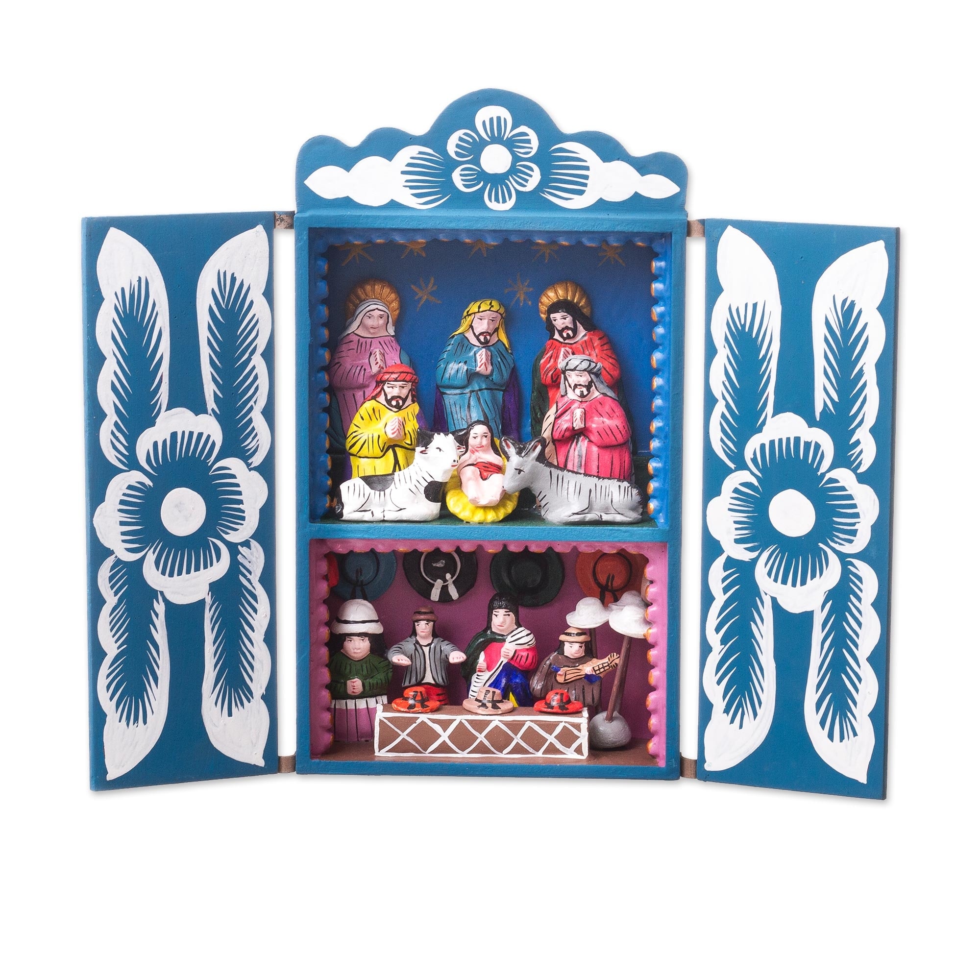 Novica Handmade Blue Andean Christmas Wood Retablo