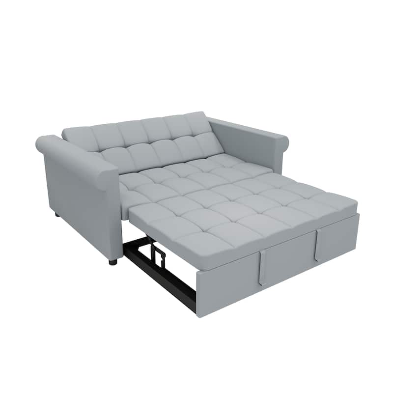 Velvet 2-Seater Sofa Bed, Pull-Out Couch Loveseat with Scroll Arms, Sleeper Sofa with Adjustable Backrest