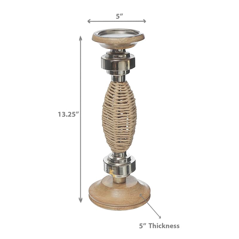 Oval Raffia Metal Pillar Candlestick 13.25"