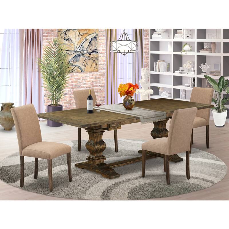 Southwestern Style 5-Piece Kitchen Table Set - Dining Table & 4 Chairs - Light Sable Fabric - 92