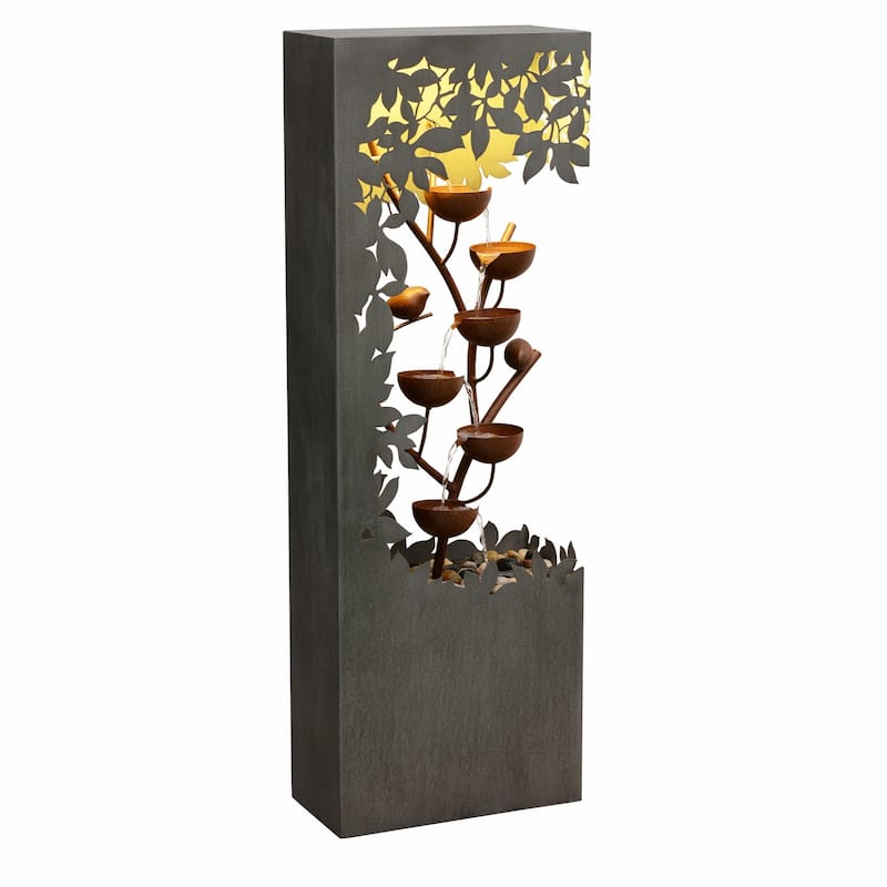 LED Lighted Flower Bowl Outdoor Garden Water Fountain - 46" - Warm White