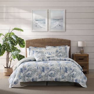 Tommy Bahama Raw Coast Blue Cotton Reversible 4 Piece Comforter Set
