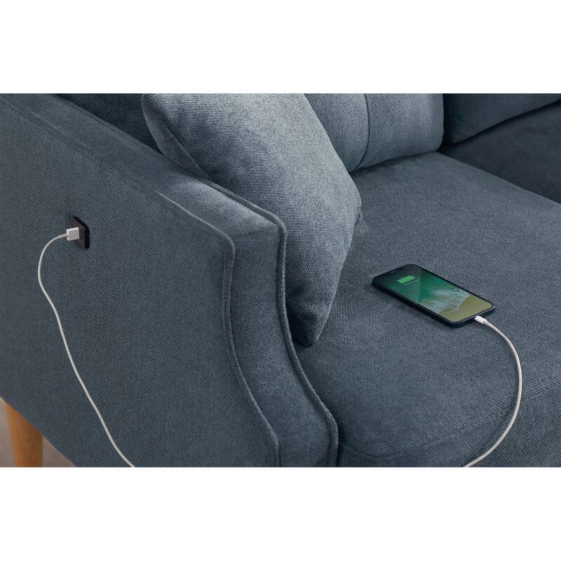 Modern Upholstered Sofa with Waterproof Fabric and USB Charging Ports, Two Pillows for Small Space Living Room
