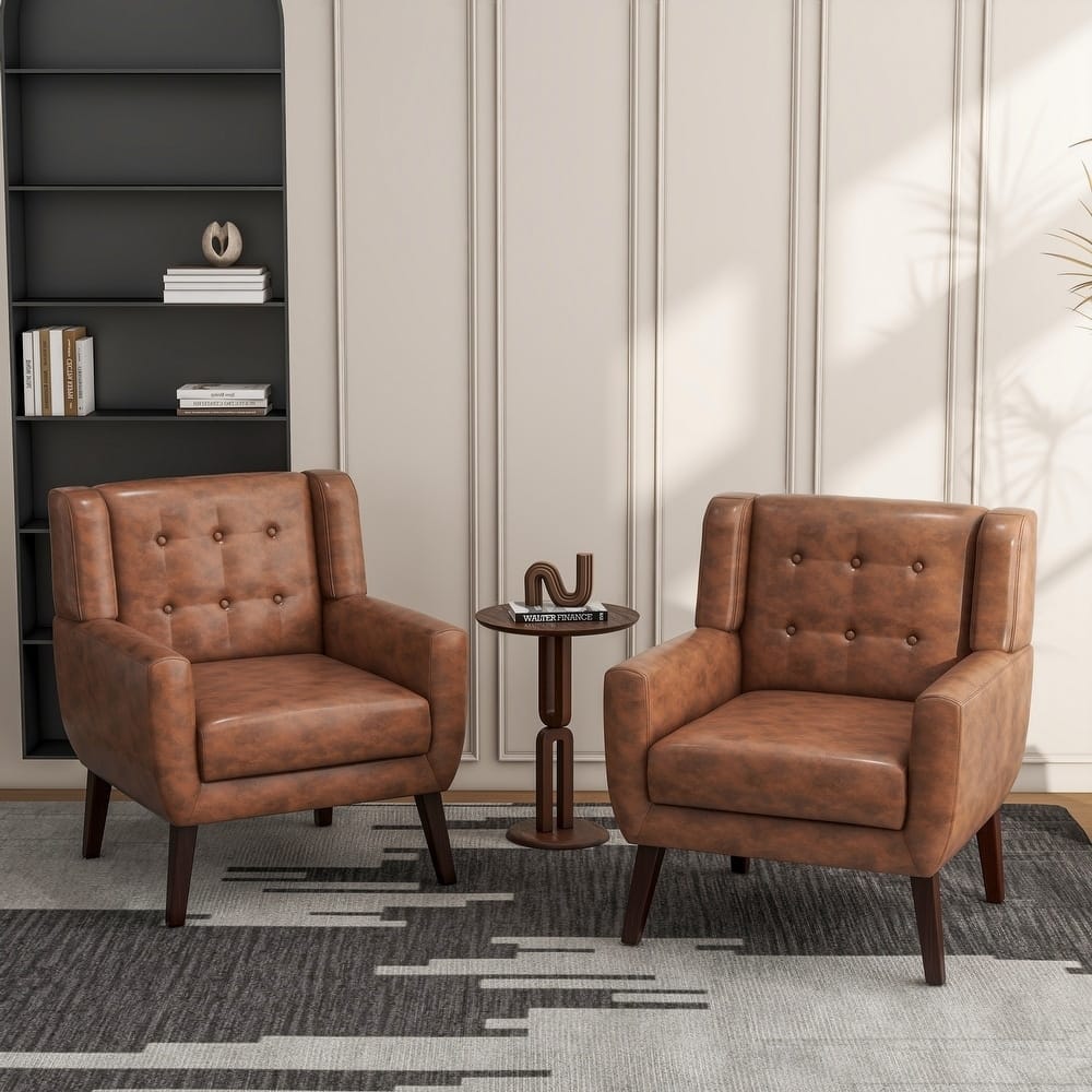 UIXE Faux Leather Accent Armchair, Upholstered Accent Chairs For Bedroom