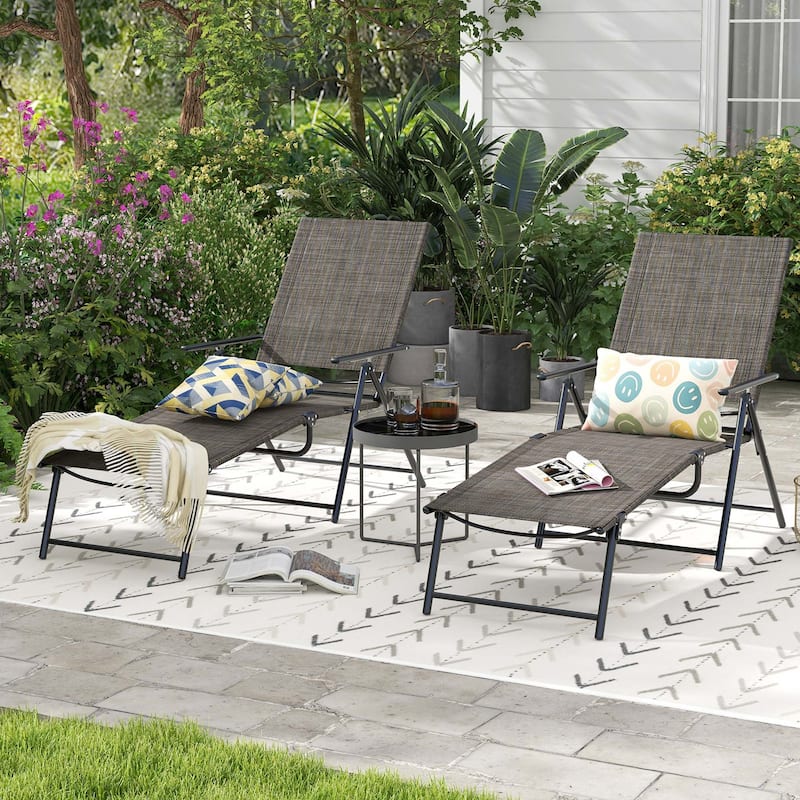 Costway Patio Folding Chaise Lounge Chairs with 6-Level Backrest - 61"-74.5" x 25" x 25.5"-40" (L x W x H)
