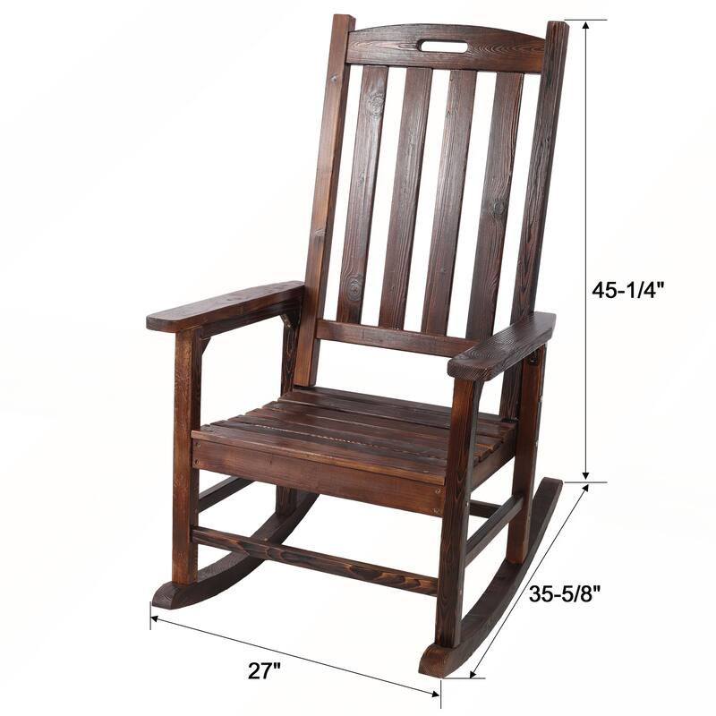Wooden Oversized Porch Rocker Chair With Wide Seat and Tall Backrest