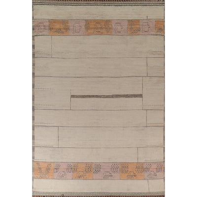 Moroccan Oriental Area Rug Handmade Beige Wool Carpet - 8'11"x 12'6"
