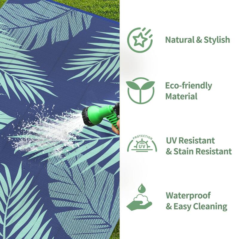 Mcow Palm Leaf Collection Reversible Woven Waterproof Outdoor Area Rug