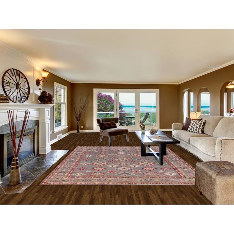 Hand Knotted Oriental 100% Wool Carpet Traditional All-Over Greys & Charcoal Kazak Area Rug - 9' 10'' X 8' 2''