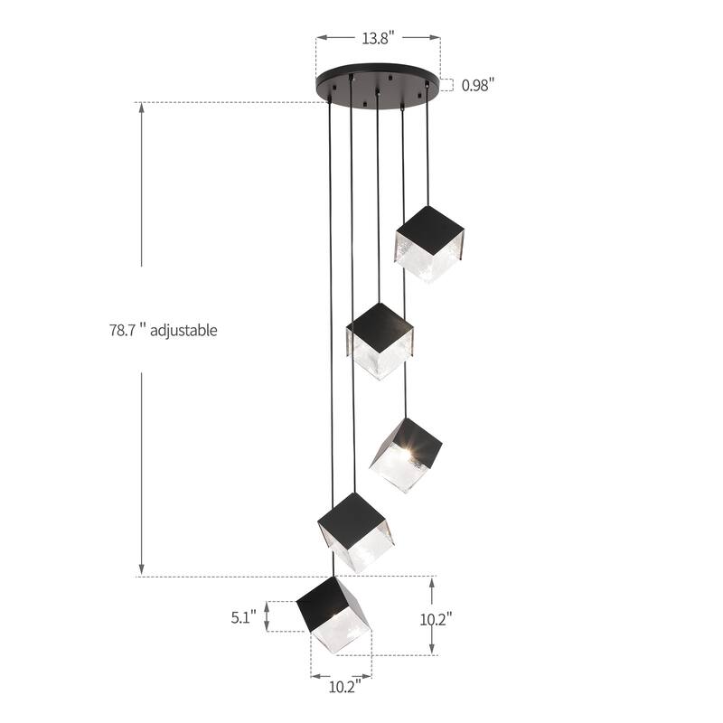 Ice Cube Pendant Lights Cluster Stairway Multi 5-Light Pyrite Chandelier - N/A
