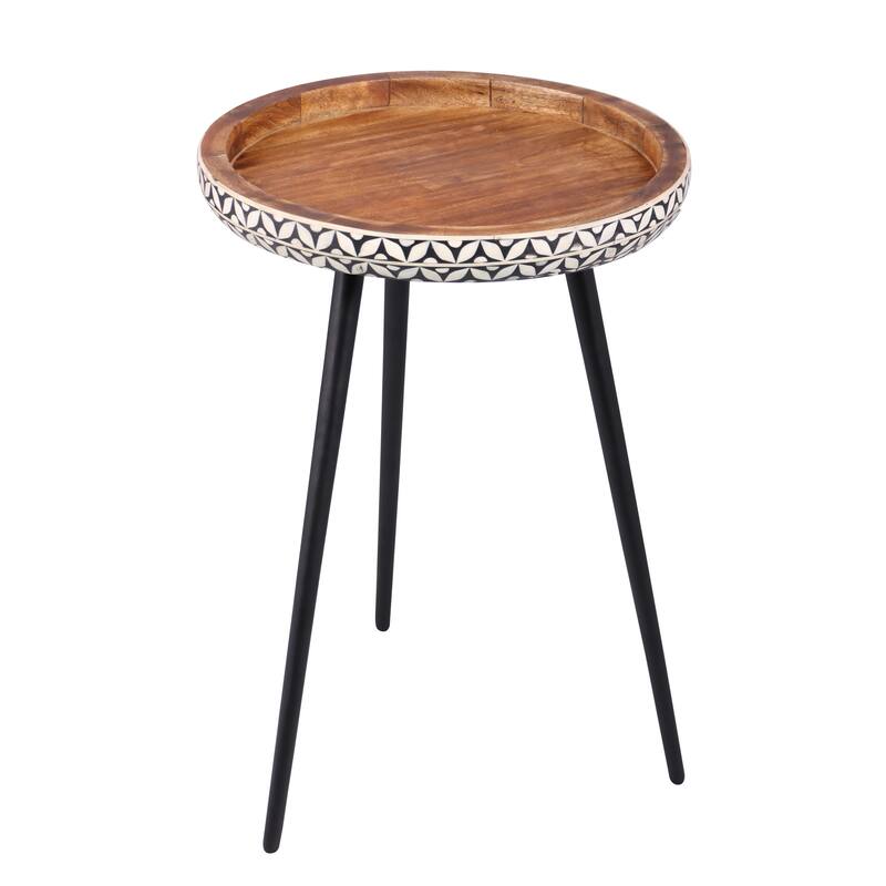 Breanna Round Wood and Bone Inlay Side Table by East at Main