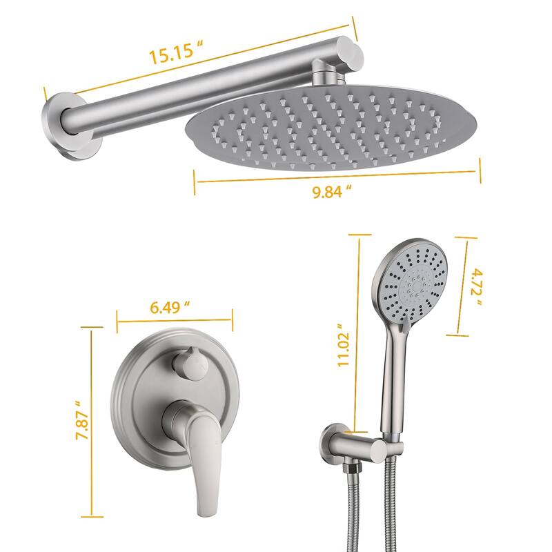 Topcraft Wall Mount Rain Shower System with Hand Shower