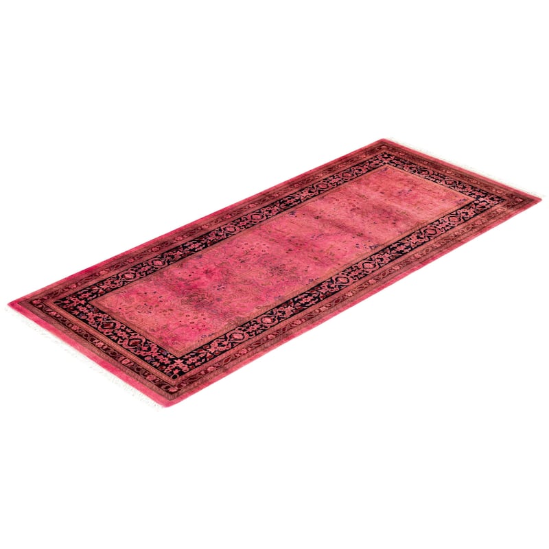 Overton Hand Knotted Wool Vintage Inspired Modern Contemporary Overdyed Pink Runner Rug - 2' 7" x 6' 2"