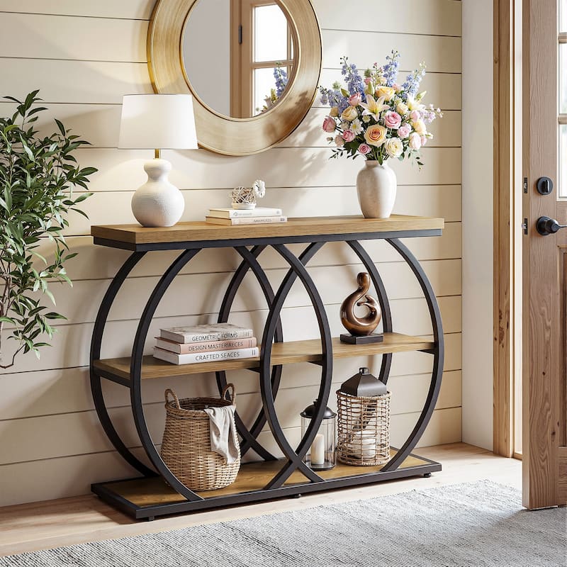 41.3" Console Table with Shelves, 3-Tier Entryway Table for Living Room, Hallway, Foyer - Brown+Black