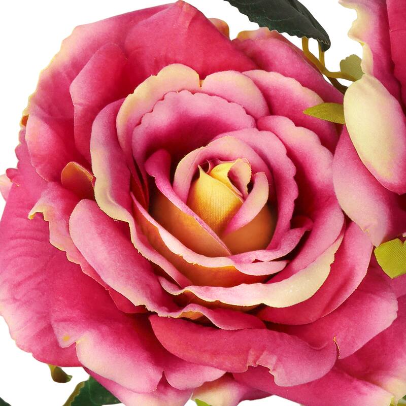 Set of 2 Coral Fuchsia Artificial Velvet Elegant Rose Flower Stem Spray 32in - 32" L x 7" W x 7" DP