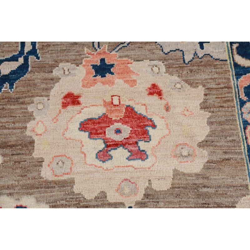 Hand Knotted Oriental 100% Wool Carpet Transitional All-Over Brown Oushak Area Rug - 11' 9'' X 9' 2''