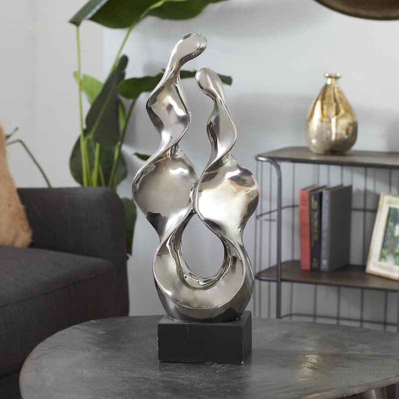 Ceramic Abstract Decorative Sculpture with Black Base - Silver - Roche River Decor