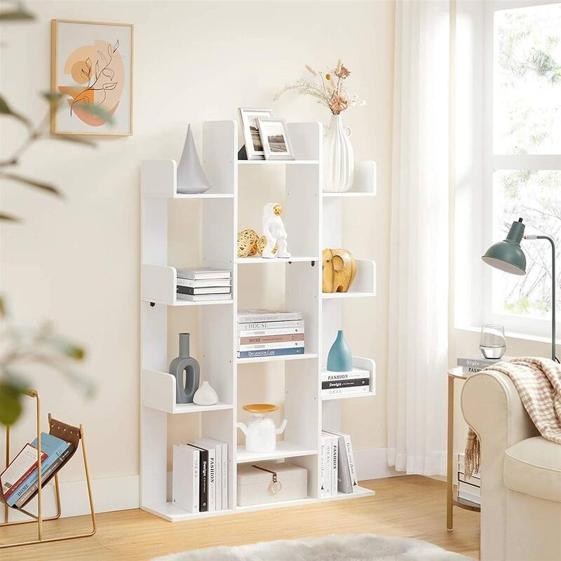 Bookshelf, Tree-Shaped Bookcase with 13 Storage Shelves, Rounded Corners - 33.9"L x 9.8"W x 55.1"H (86 x 25 x 140 cm)