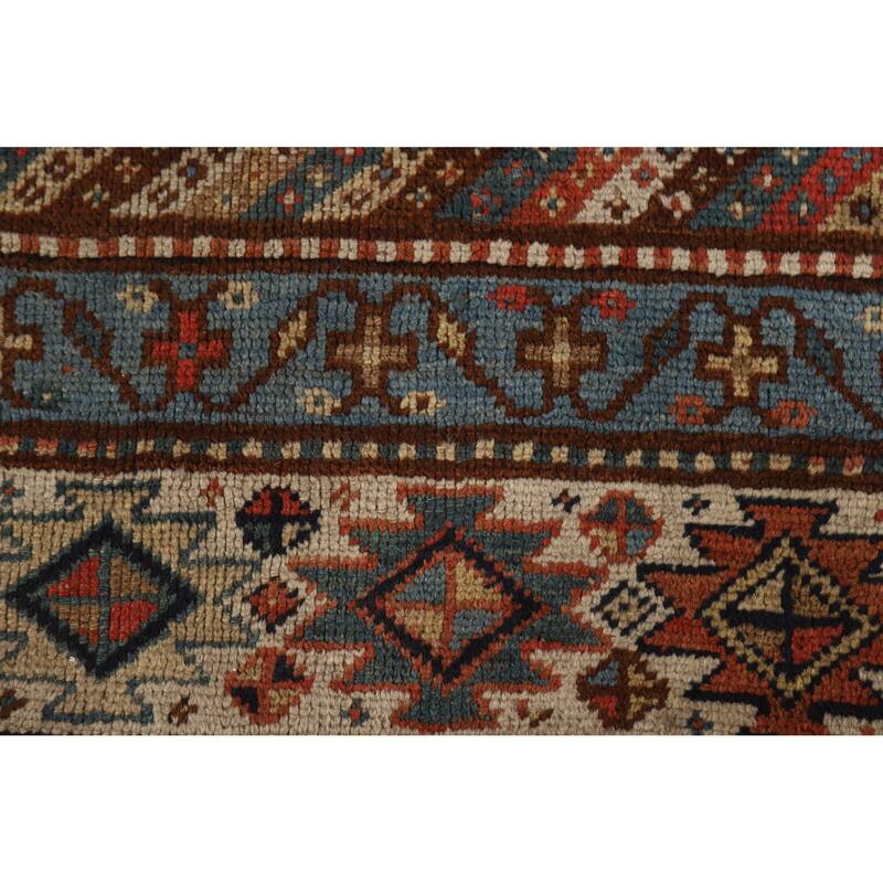Pre-1900 Antique Vegetable Dye Kazak Area Rug Handmade Wool Carpet - 5'5" x 13'4"
