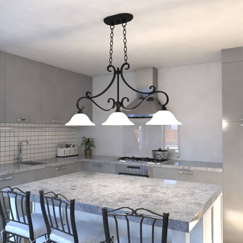 Monrovia 3L Linear Chandelier Island Pendant Light Fixture White Glass - 43.75-in W x 20.25-in H x 11.25-in D