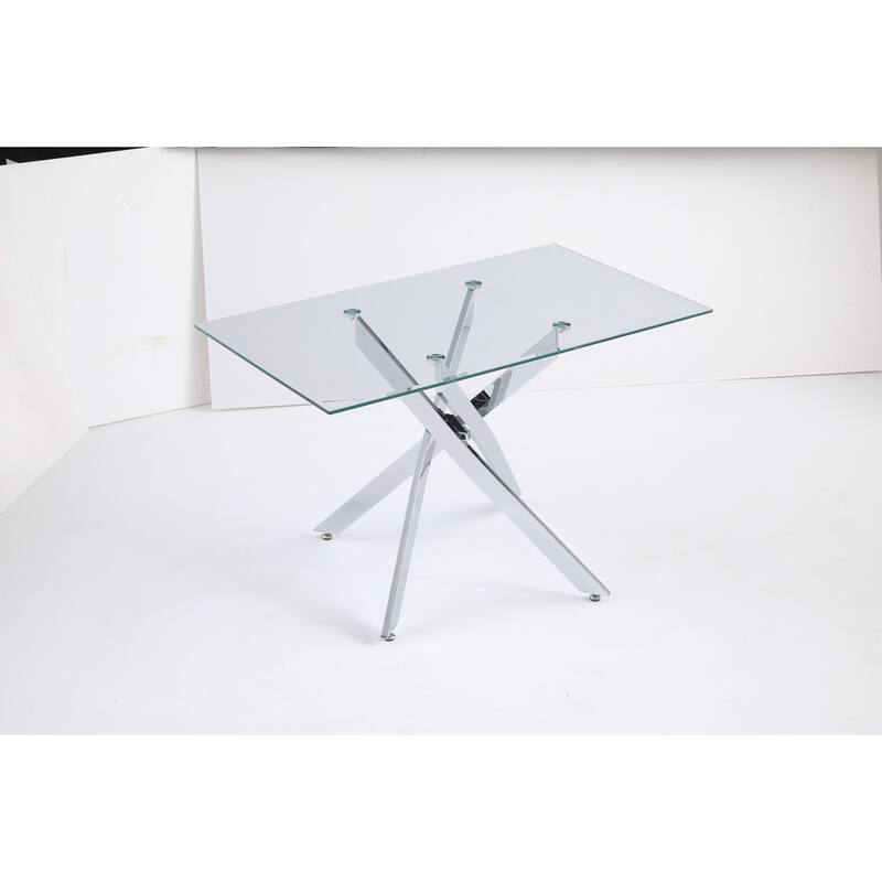 The Modern Rectangular Tempered Glass Tabletop Is Paired With a Silver Iron Frame, 47.24 inches