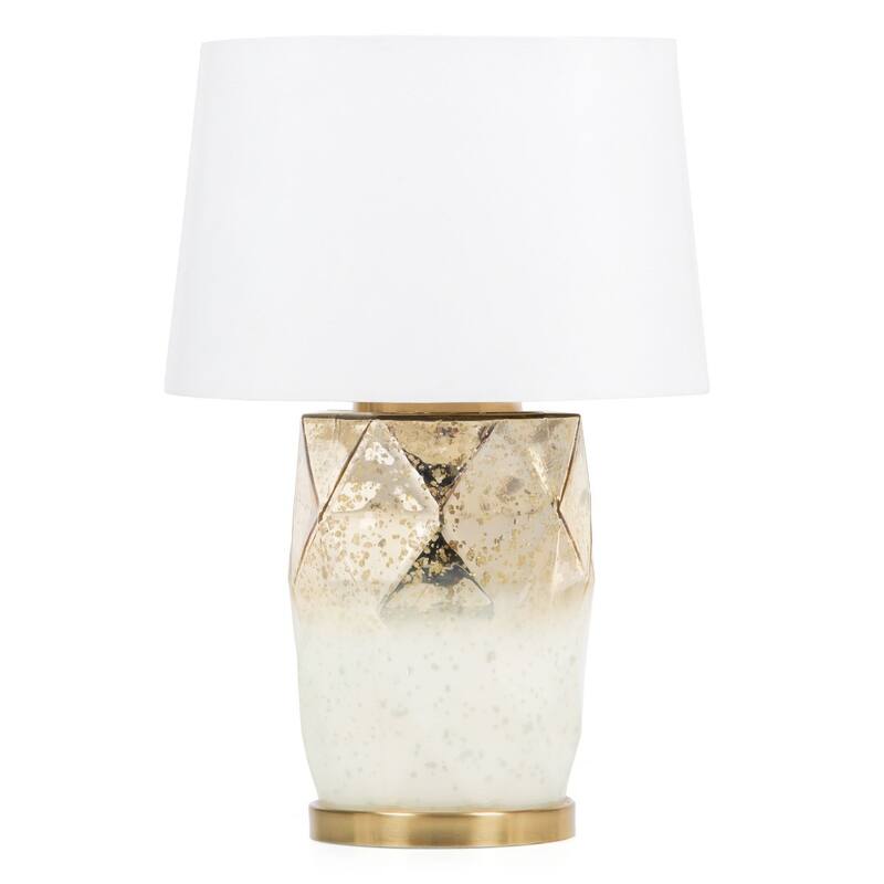 HomeRoots 22" Gold and White Glass LED Table Lamp With White Cone Shade - 15