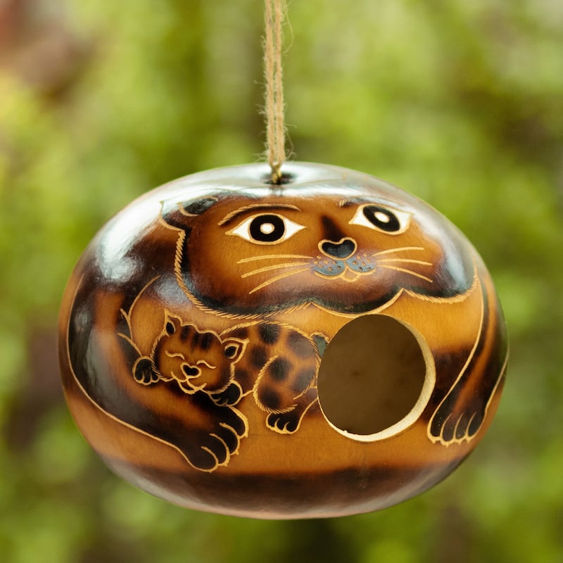 Novica Handmade Mama Cat Dried Gourd Birdhouse