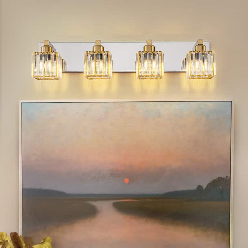 2/3/4/5 Light Bathroom Vanity Light Wall Sconce with Crystal Shade - 27.6 - Gold Chrome