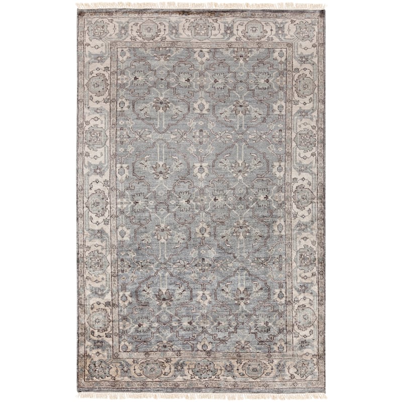 Hand-Knotted Bingham Border Viscose Area Rug - 12' x 15'