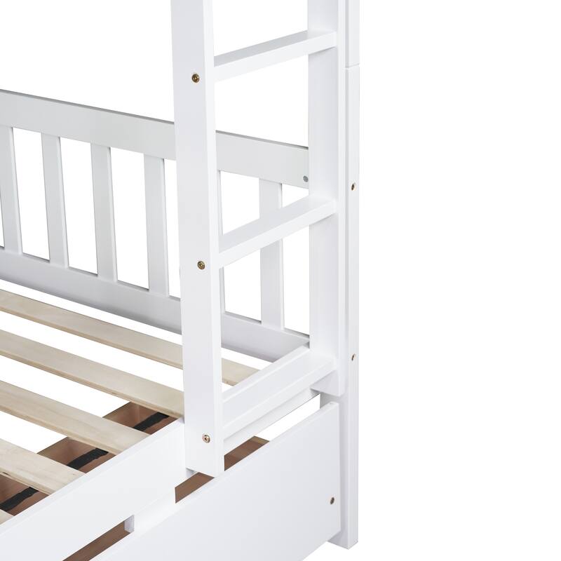 Twin Over Twin Rubber Wood Bunk Bed with 2 Drawers, Convertible into 2 Twin Beds