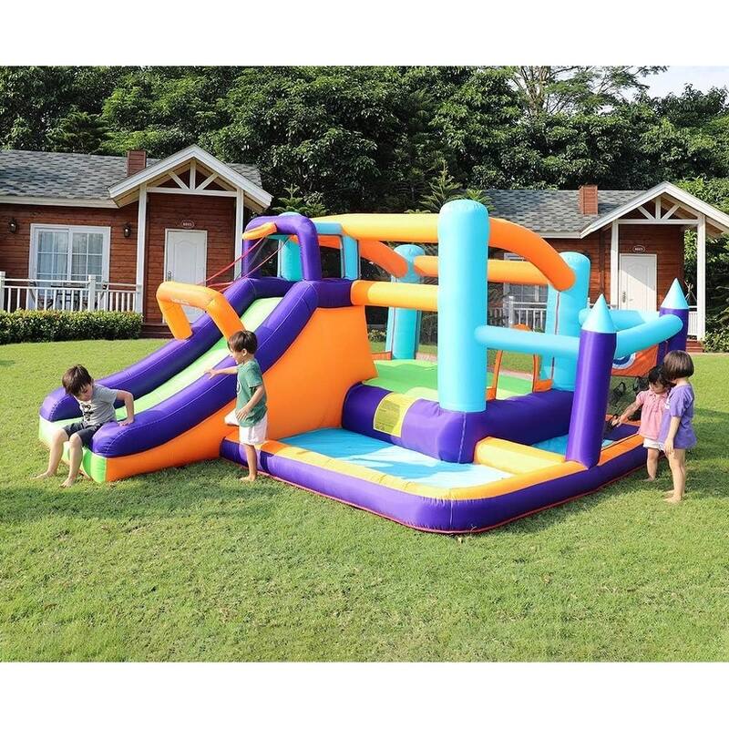 Inflatable Bounce House,Jumping Bouncer with Air Blower,Splash Pool to Play,Kids Slide Park for Outdoor Playing with Carry Bag