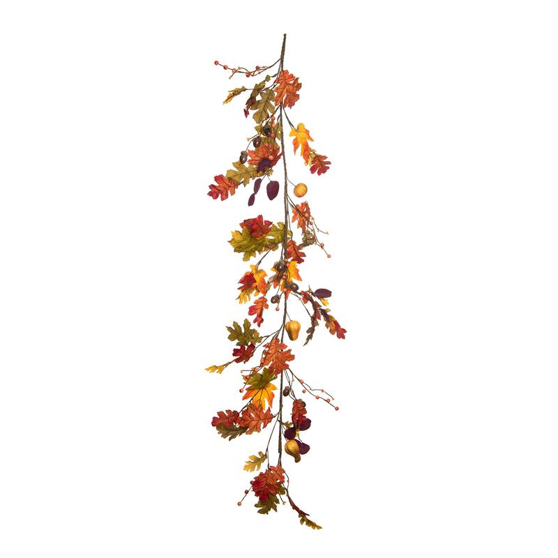 Transpac Polyester 59.06 in. Orange Harvest Assorted Maple Leaves Garland