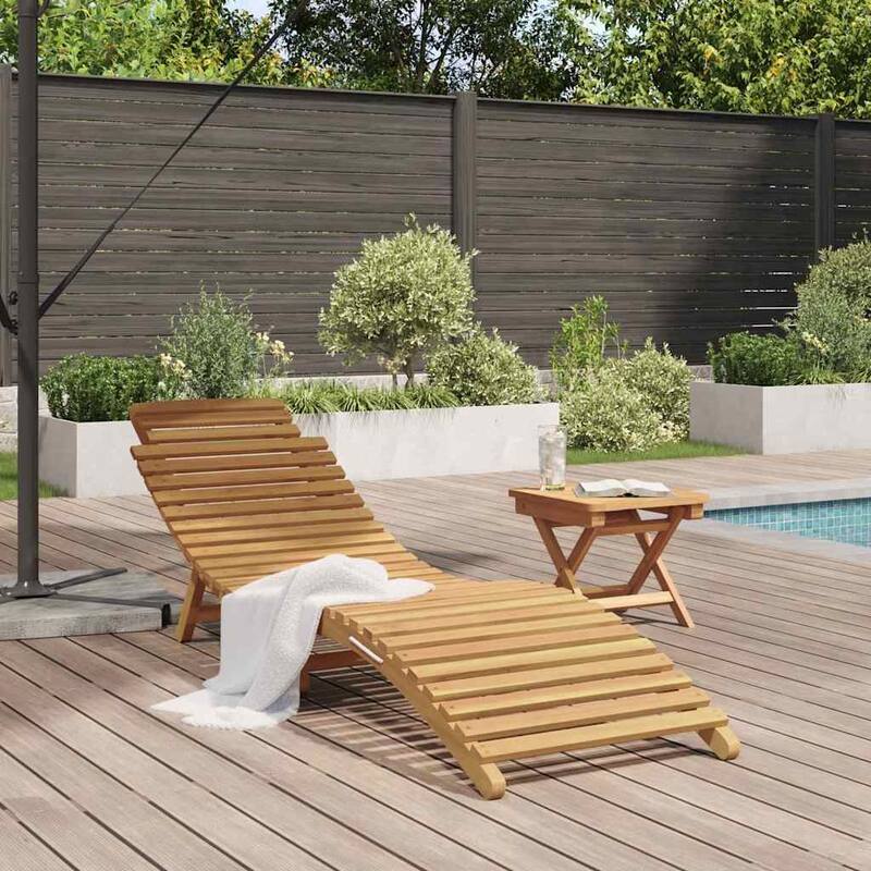 vidaXL Sun Lounger Folding Brown 184 x 55 x 59 cm Solid Teak Wood - 72.4 x 21.7 x 23.2