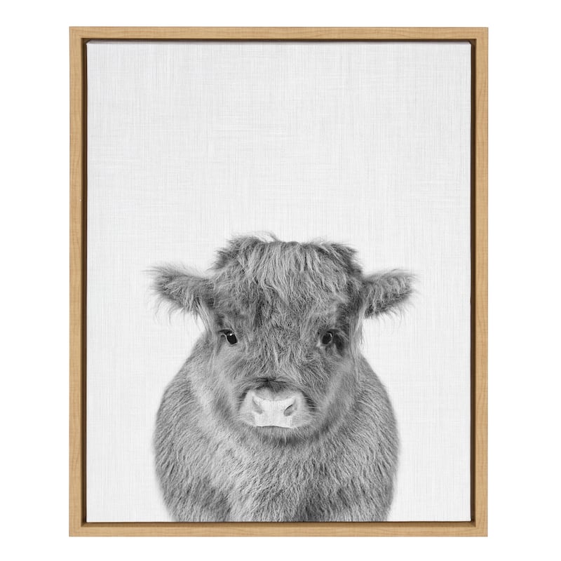 Kate and Laurel Sylvie Baby Cow Framed Canvas by Simon Te Tai - 18x24 - Plastic - Natural