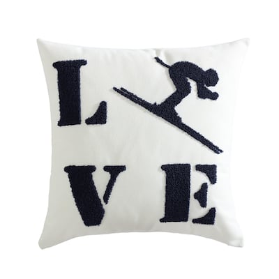 Eddie Bauer Love Ski Blue Throw Pillow