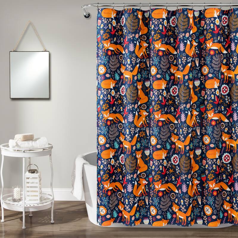 Lush Decor Pixie Fox Shower Curtain - Navy