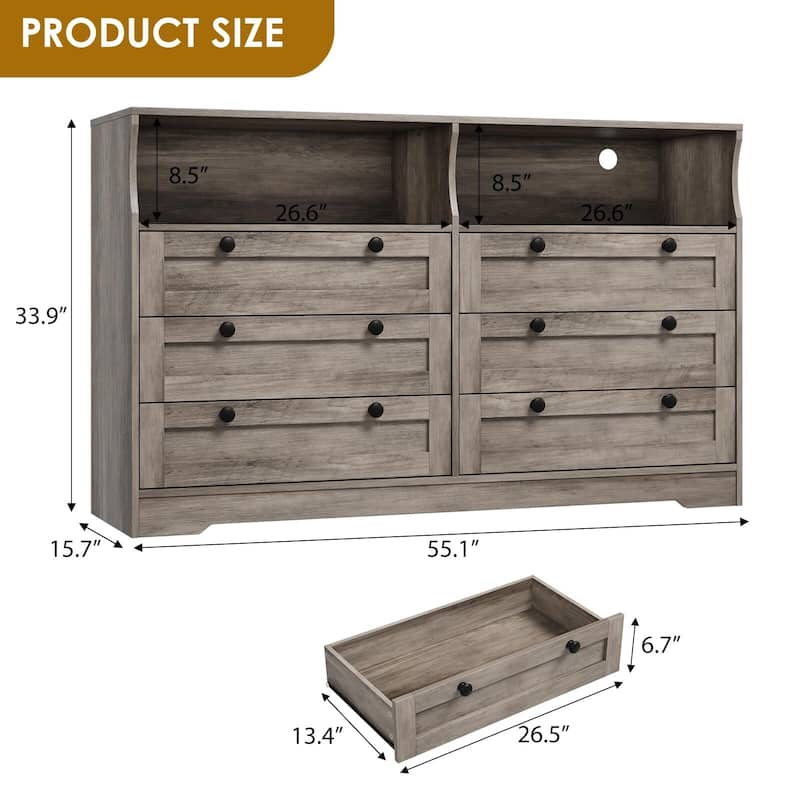 6 Drawer Dresser with RGB LED Lights & Power Outlet