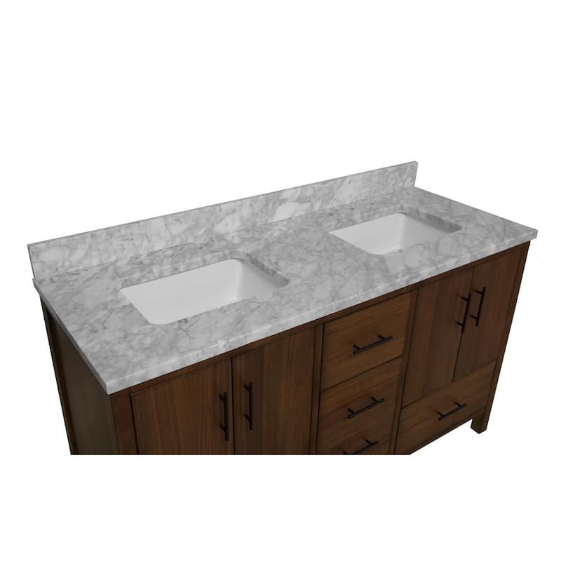 KitchenBathCollection California 60" Double Bathroom Vanity with Carrara Marble Top